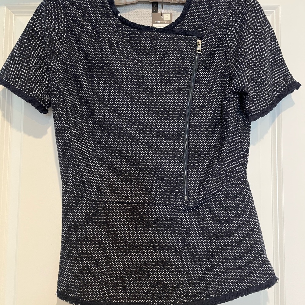 BCBGMaxAzria Textured Navy Blue Blouse